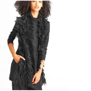 Eileen Fisher Mohair Fur Long Black Vest FUN and UNTAMED    Sold Out, Rare,